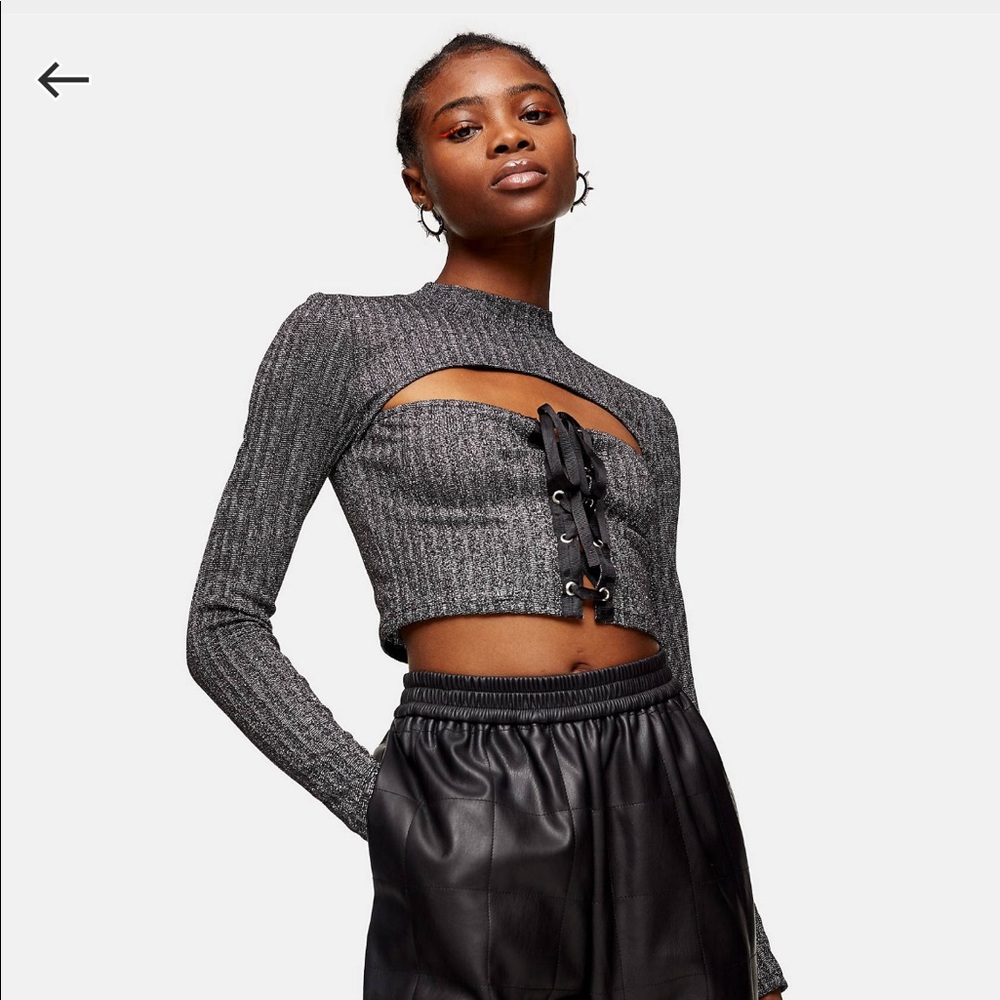 Topshop metallic lace-up long sleeve T-shirt